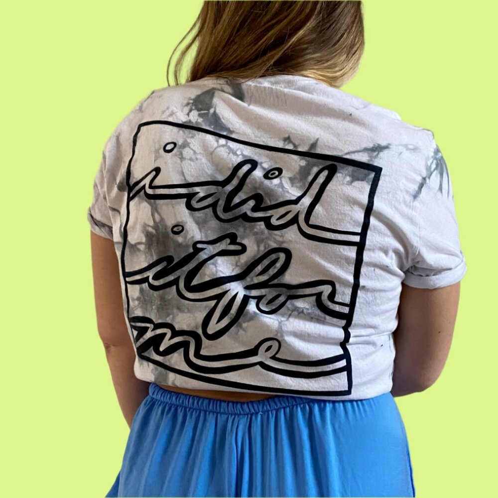 Inner Thoughts "I Did It For Me" Blue and Grey Tie Dye Tee